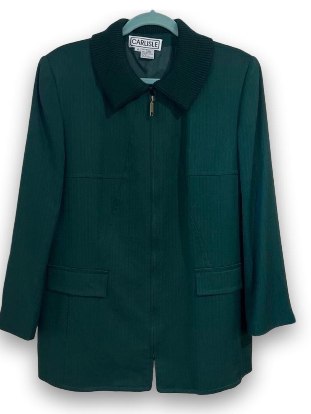 Vintage Carlisle Emerald Green Silk Wool Blend Zip Front Jacket Size 16